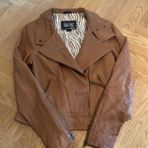 Mackage for Aritzia leather jacket in rust brown with zipper detail
